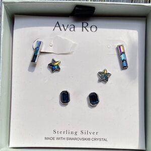 NWOT Ava Ro Sterling Silver Earrings with Blue and Silver Crystals